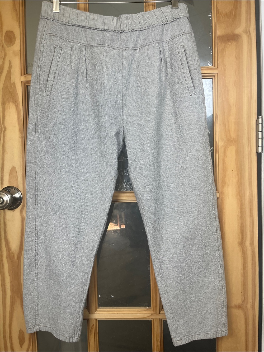 Hei Hei gray textured cotton loose fit Cropped lagenlook Anthropologie pants